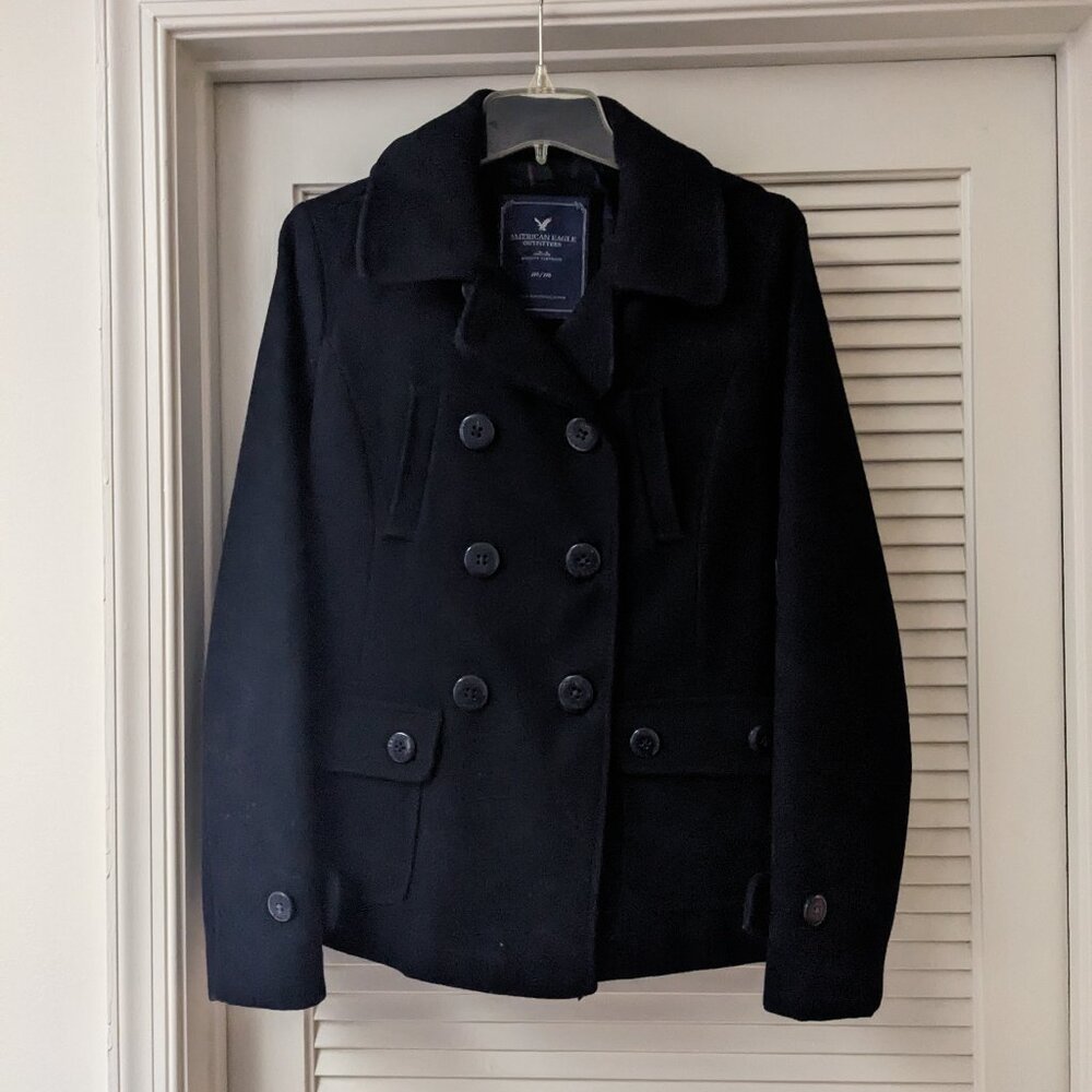 American Eagle Wool Pea Coat Navy Blue size Medium